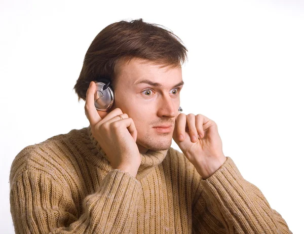 Young men in headphones — Stock Photo, Image