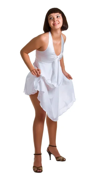 Mooi meisje in een witte jurk — Stockfoto