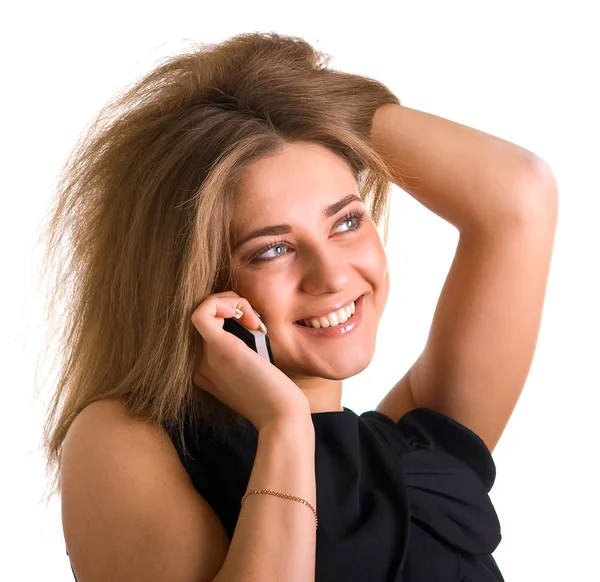Chica sonriente con teléfono celular — Foto de Stock