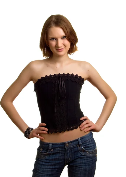 Ragazza in corsetto e jeans — Foto Stock