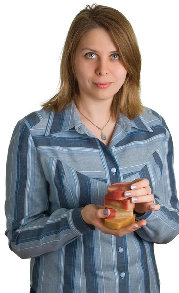 Mulher com pedaços de sabão nas mãos — Fotografia de Stock