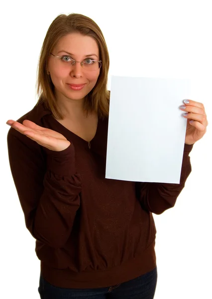 Mulheres mostram folha de papel vazia — Fotografia de Stock