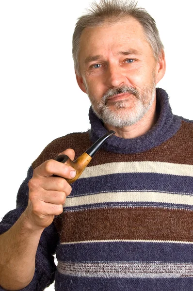 Adult man with a pipe in a hand — Stock Photo, Image