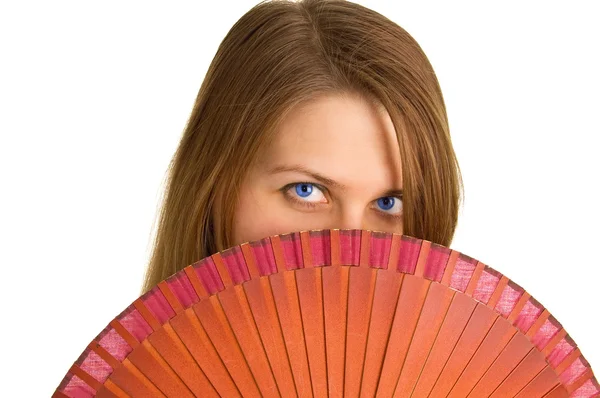 Mulheres bonitas com ventilador — Fotografia de Stock