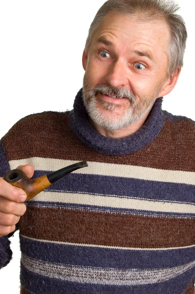 Elderly surprised man with a pipe — Stock Photo, Image