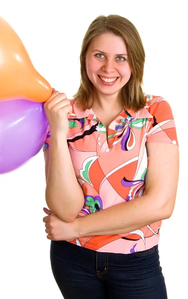 Χαρούμενη γυναίκα με μπαλόνια — Φωτογραφία Αρχείου