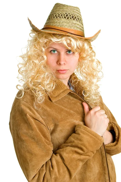一顶草帽的金发妇女 — 图库照片