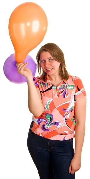 Radostné žena s balónky — Stock fotografie