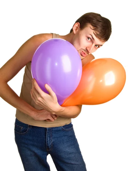 Молодые веселые мужчины с воздушными шарами — стоковое фото