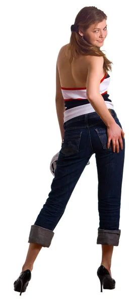 Menina bonita nova em jeans — Fotografia de Stock