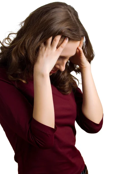 Jonge vrouwen hebben een hoofdpijn — Stockfoto