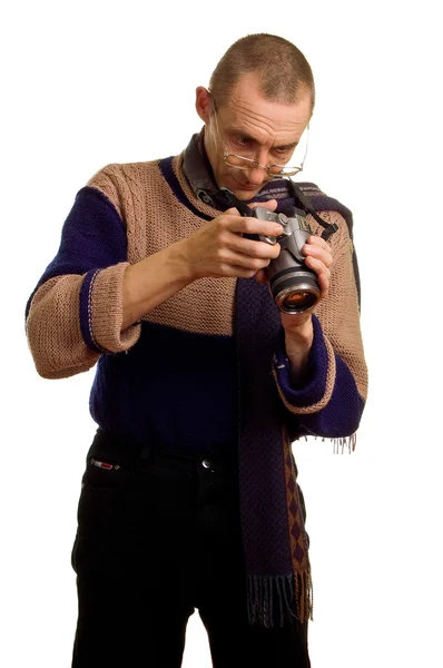 Fotógrafo adulto en blanco — Foto de Stock