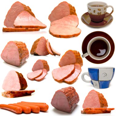 Ham, sausages and cups clipart