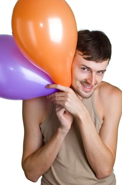 Glada män med ballonger i händer — Stockfoto