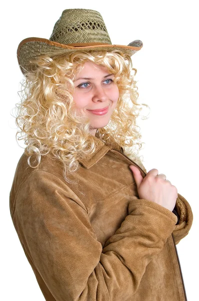 Blonde vrouwen in een stro hoed — Stockfoto