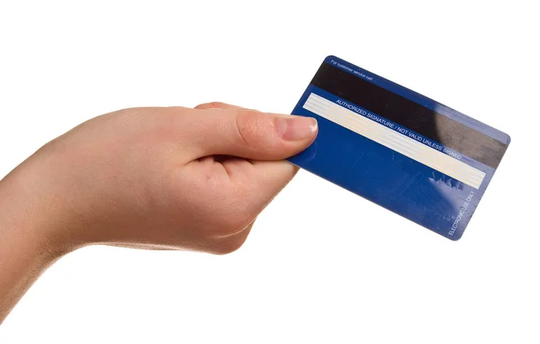 Tarjeta de crédito en una mano femenina — Foto de Stock