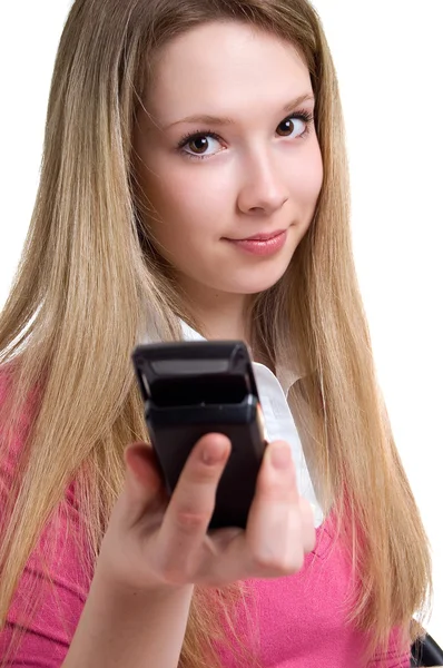 Gelassenheit Mädchen mit Handy — Stockfoto