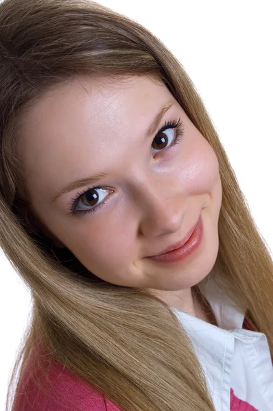 Νεαρός χαμογελαστό κορίτσι σε λευκό — Φωτογραφία Αρχείου