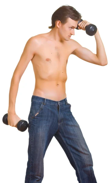 Meztelen férfi a súlyzó — Stock Fotó