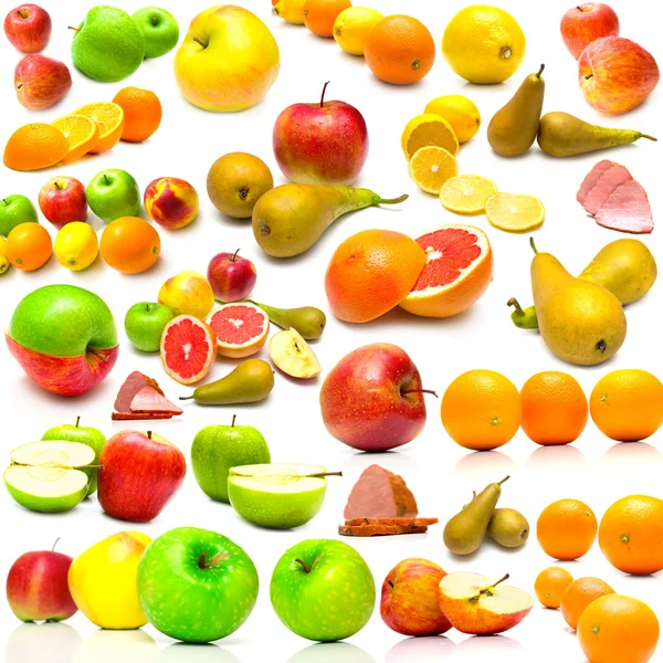 stock image Fruits and ham on white