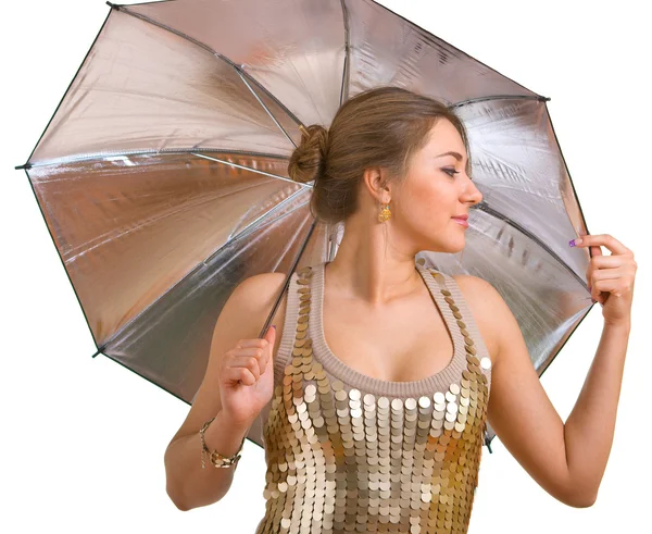 Women with a silver umbrella — Stock Photo, Image