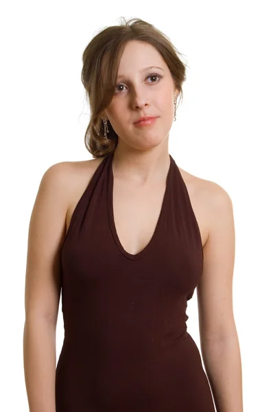 Girl in brown dress — Stock Photo, Image