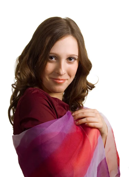 Дівчина з кольоровим шарфом на плечах — стокове фото