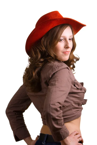 一顶红色帽子的女孩的肖像 — 图库照片
