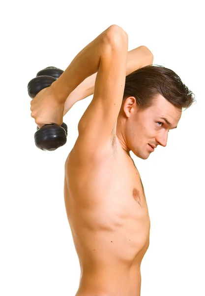 Naked man with dumbbells — Stock Photo, Image