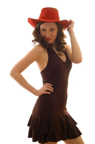 Piękna dziewczyna w czerwonym kapeluszu — Zdjęcie stockowe