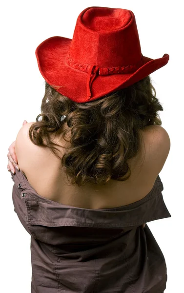 Krásná dívka v červeném klobouku — Stock fotografie