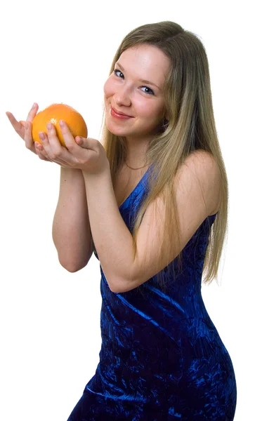 Meisje met oranje grapefruit — Stockfoto