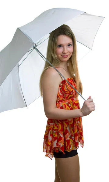 微笑着一把伞的女孩 — 图库照片