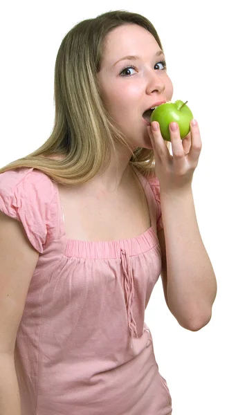 Meisje met een groene appel — Stockfoto