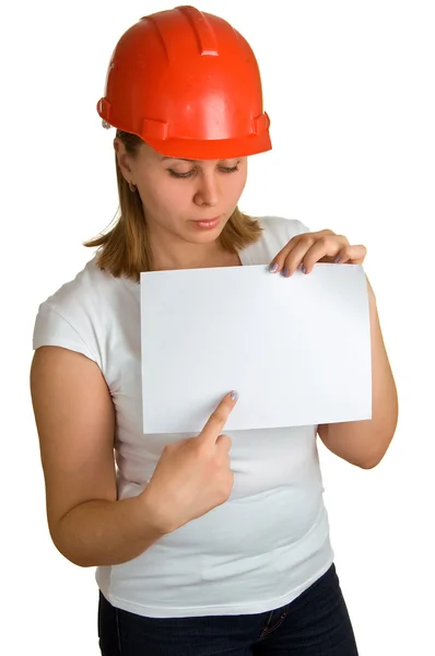 妇女在红色头盔 — 图库照片