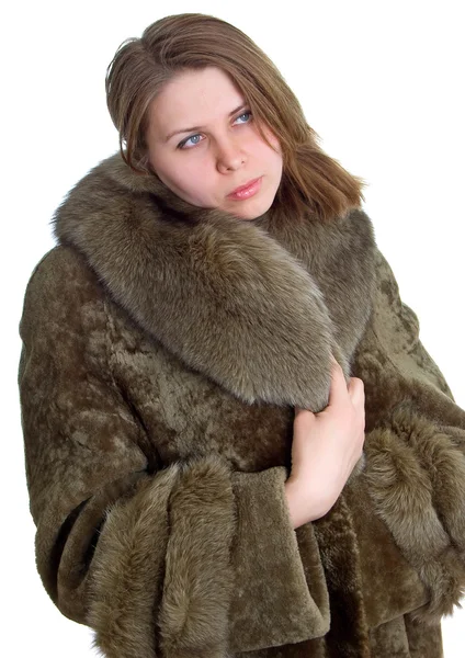 自然の毛皮のコートの女性 — ストック写真