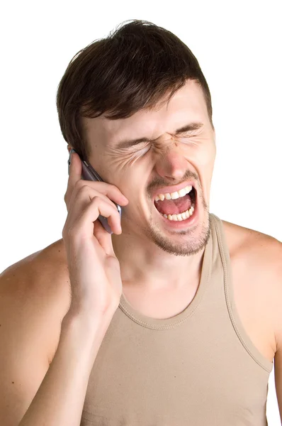 Agressieve jonge mannen met mobiele telefoon — Stockfoto