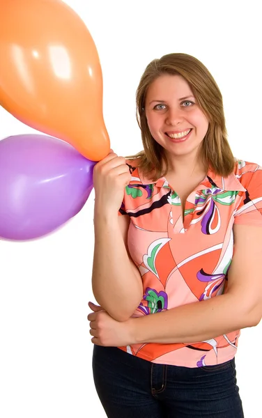 快乐妇女用手中的气球 — 图库照片