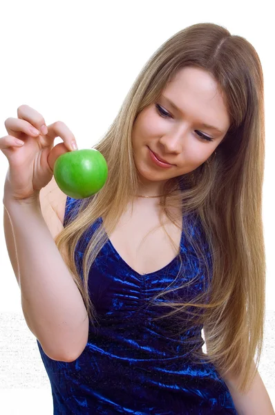 Girl with a green apple — Stock Photo, Image