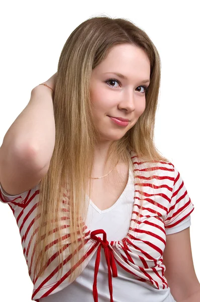 Fiatal, mosolygós lány fehér — Stock Fotó