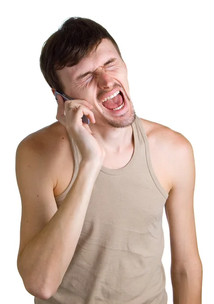 Agresivní mladí muži s mobilním telefonem — Stock fotografie