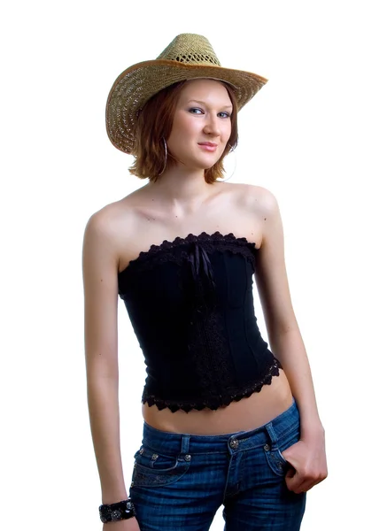 Young girl in a straw hat — Stock Photo, Image