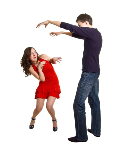Young men attacks the beautiful girl — Stock Photo, Image