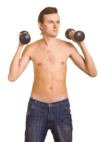 ダンベルで裸の男性 — ストック写真