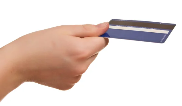 Tarjeta de crédito en una mano femenina — Foto de Stock