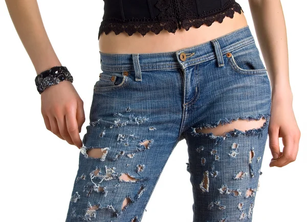 Menina jovem em jeans azul — Fotografia de Stock
