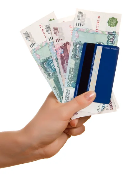 Cartão de crédito e denominações — Fotografia de Stock