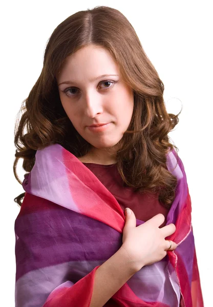 Girl with the colored scarf — Stock Photo, Image