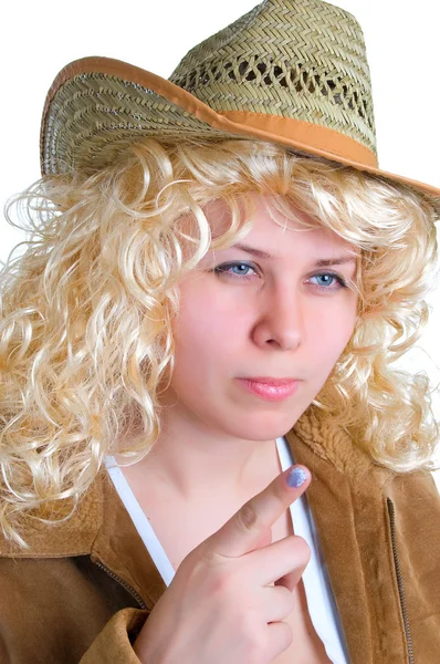 Blonde vrouwen in een stro hoed — Stockfoto