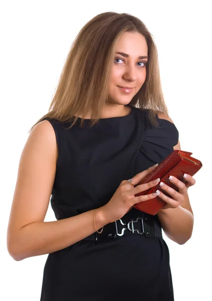 Smiling women holds a purse — Stock Photo, Image